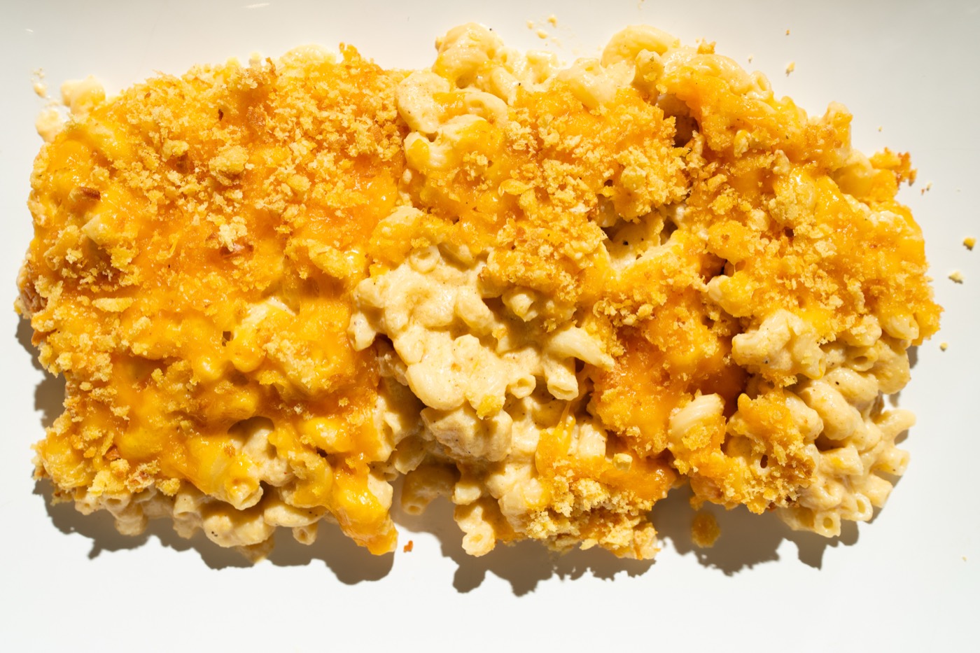 Three-cheese mac and cheese with garlic breadcrumb topping